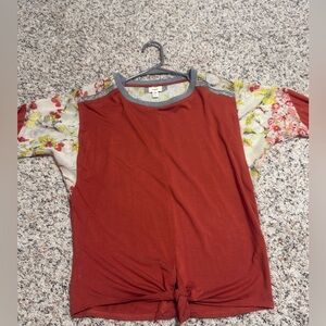 Floral Sleeve Rust Top -XS